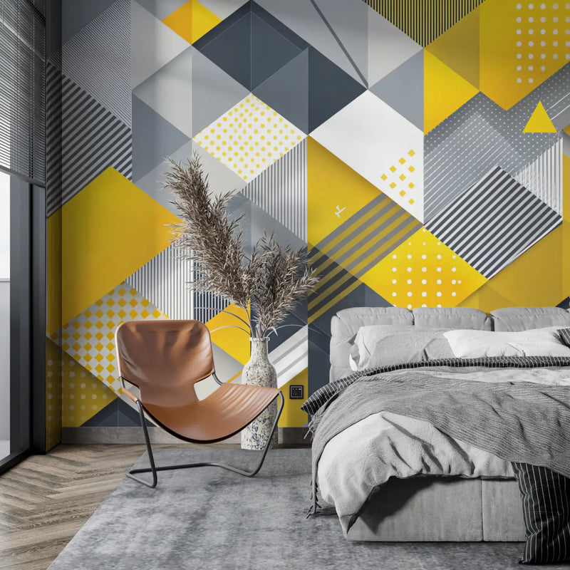 Papier Peint Scandinave Jaune Et Gris - tendance mur