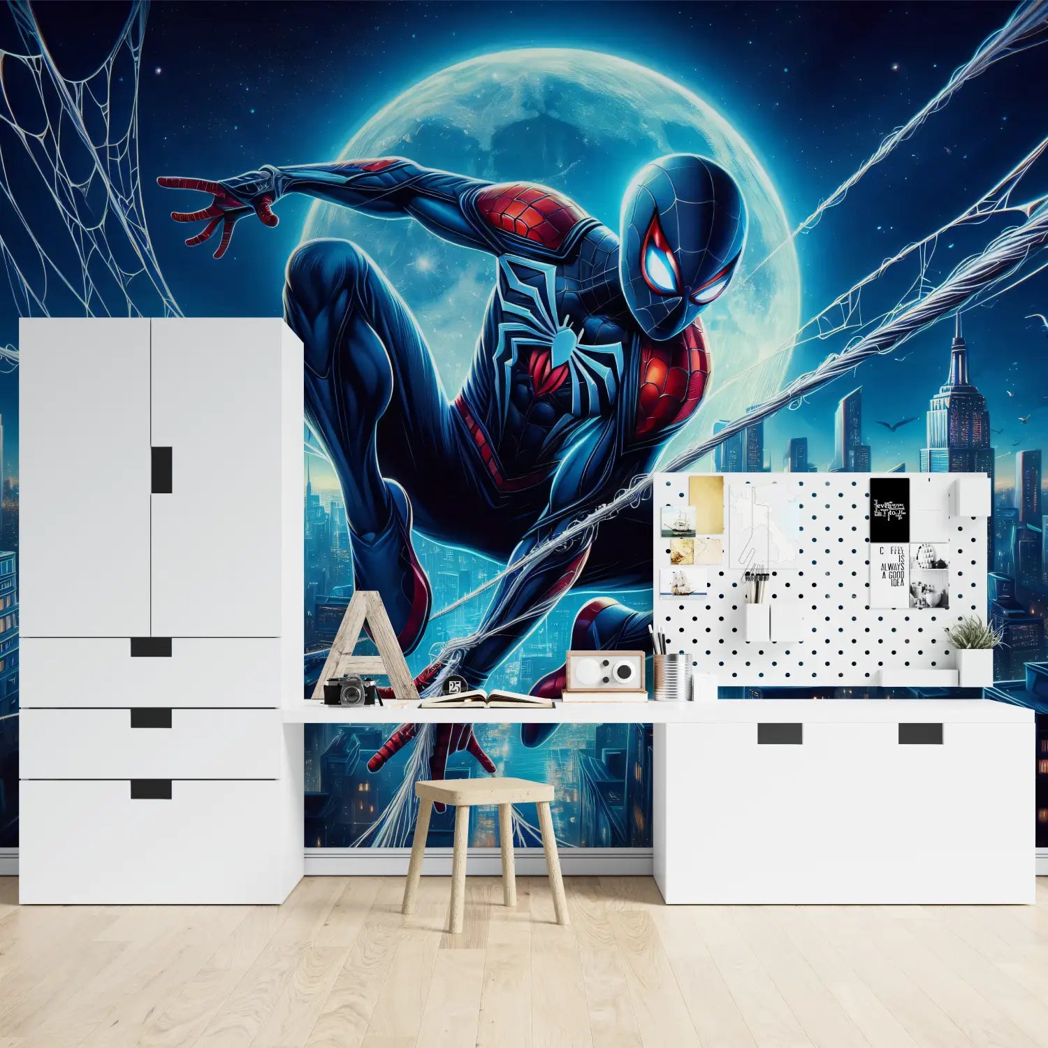 Papier Peint Spiderman Mural - chambre garçon lit