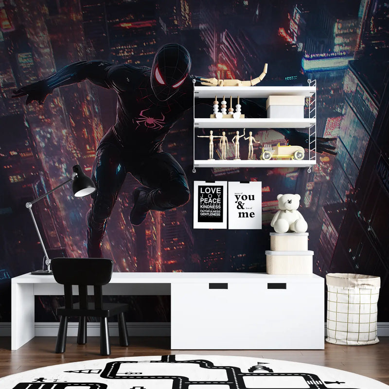 Papier Peint Spiderman Saut de Nuit - chambre spiderman