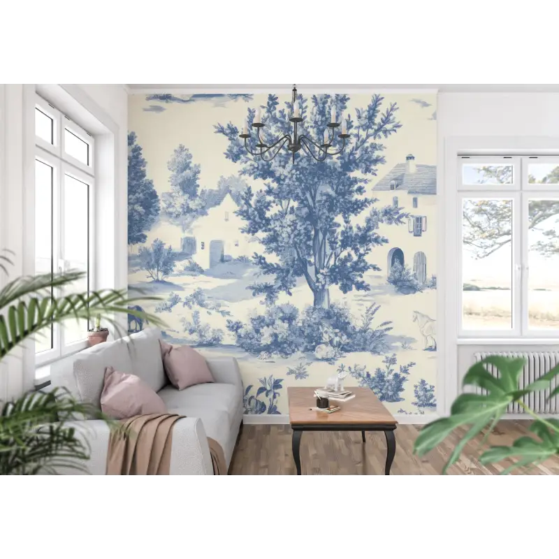 Papier Peint Toile De Jouy Bleu Art - Second Image