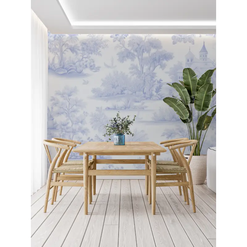 Papier Peint Toile De Jouy Bleu Pastel - panoramique tendance