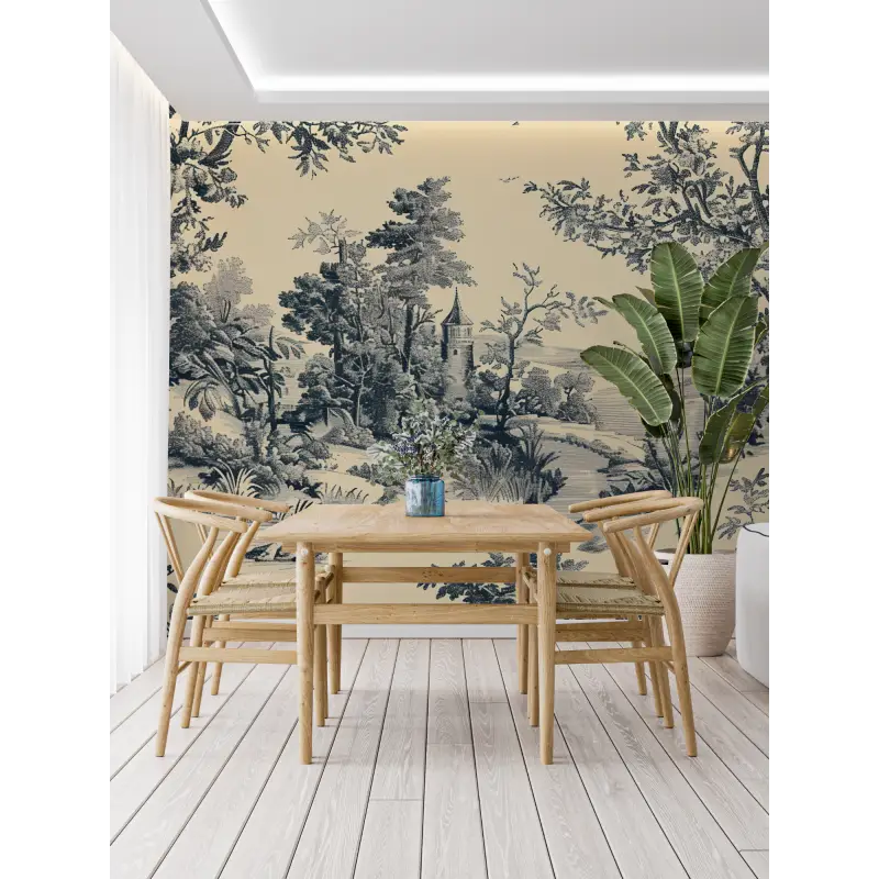 Papier Peint Toile De Jouy Chateau - panoramique tendance