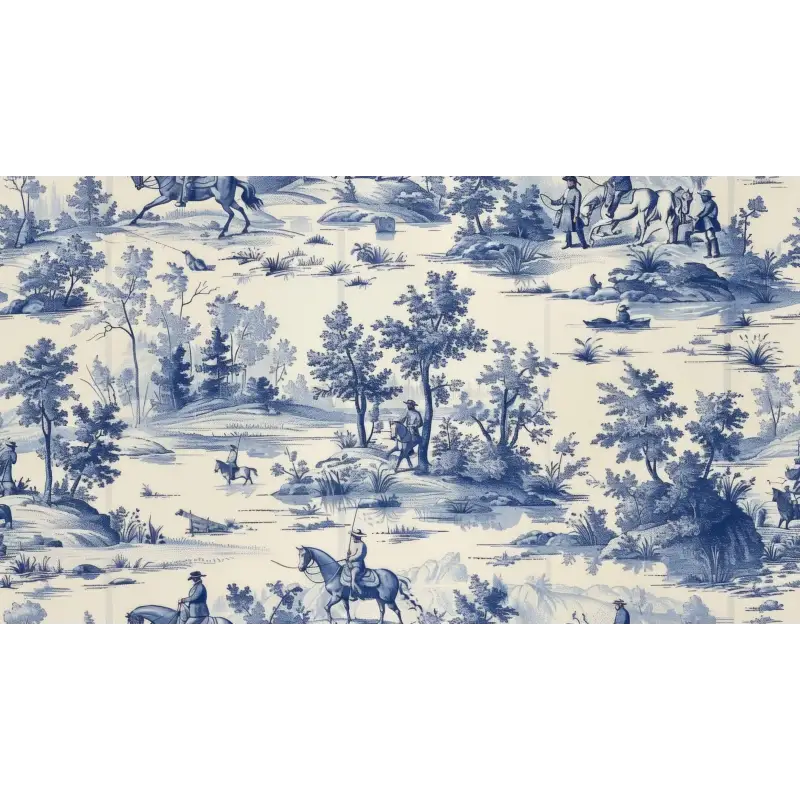 Papier Peint Toile De Jouy Dessin Bleu