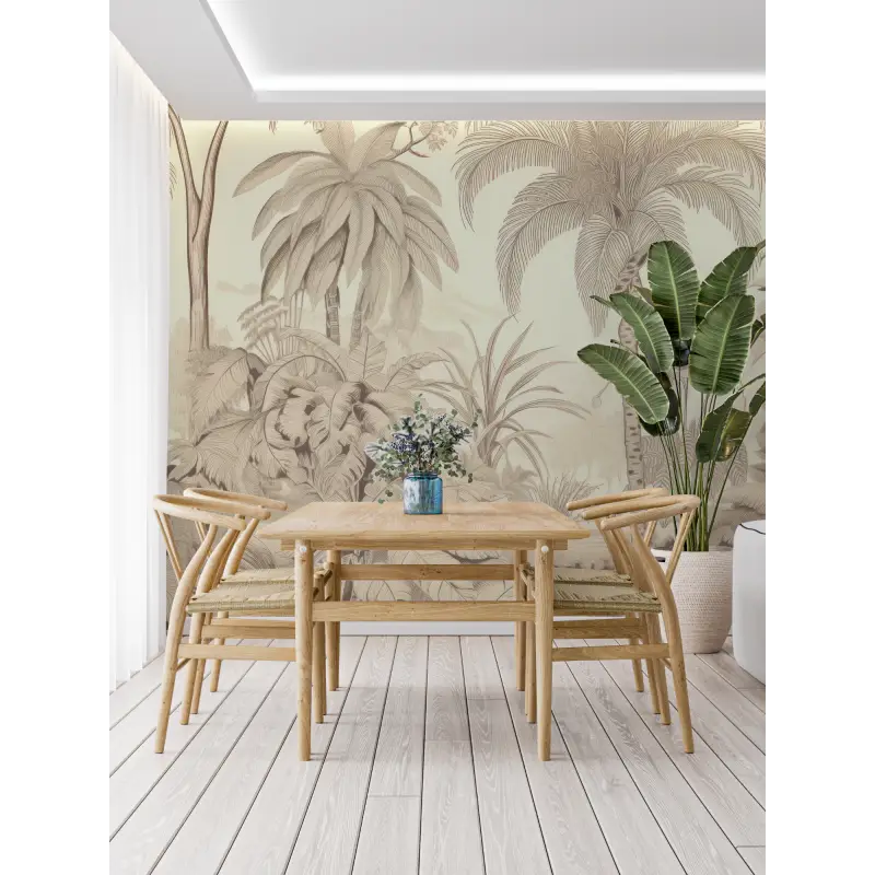 Papier Peint Toile De Jouy Jungle Beige - tapisserie