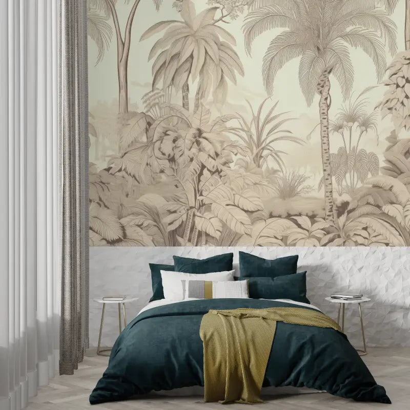 Papier Peint Toile De Jouy Jungle Beige - panoramique tendance