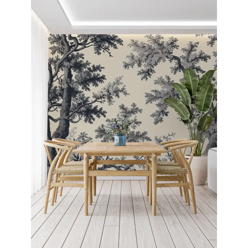 Papier Peint Toile De Jouy Noir Et Beige - panoramique tendance