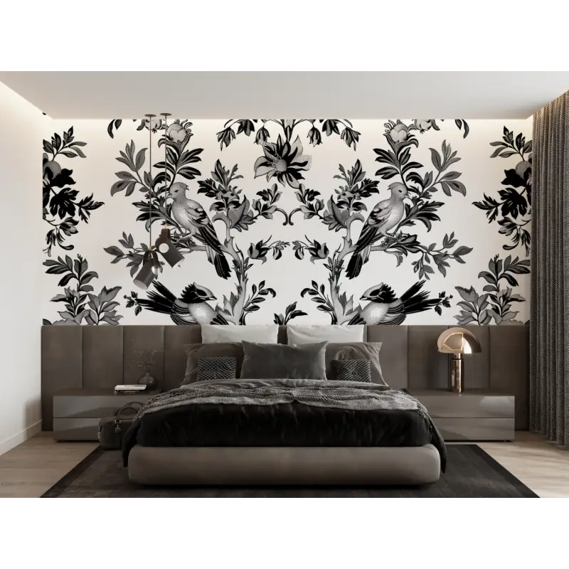 Papier Peint Toile De Jouy Noir Et Blanc - trompe l'oeil