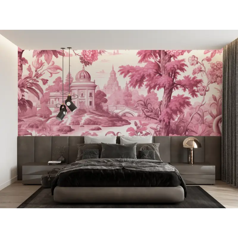 Sfondo di Toile De Jouy rosa shocking - Second Image