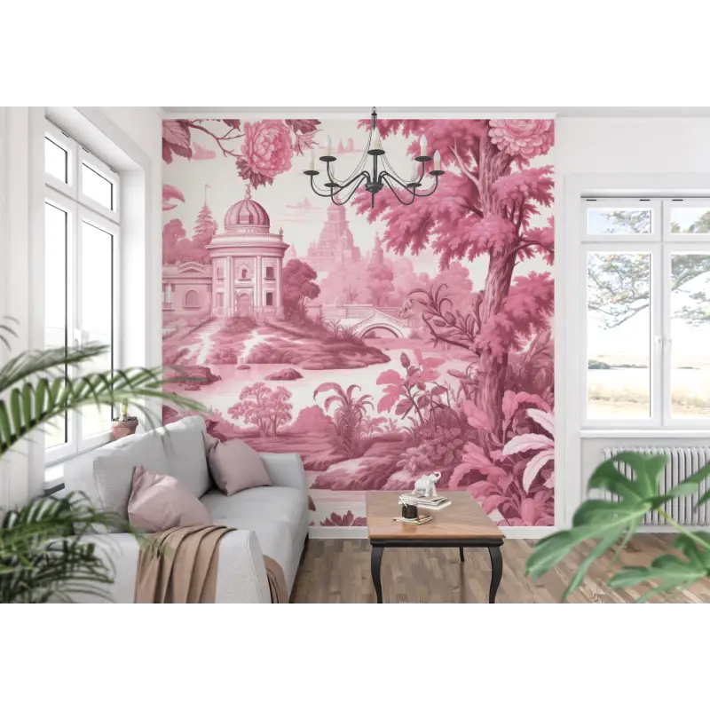 Papier Peint Toile De Jouy Rose Vif - panoramique tendance