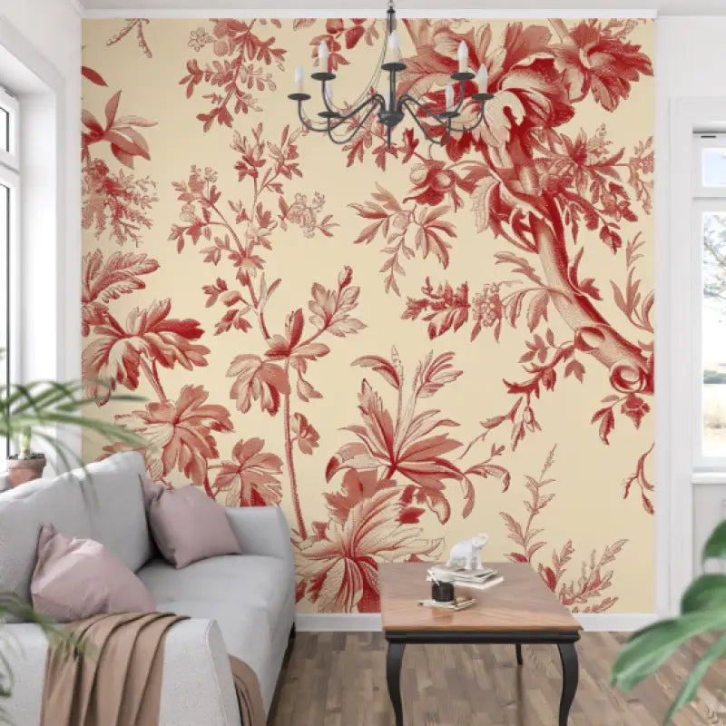 Papier Peint Toile De Jouy Rouge - tapisserie