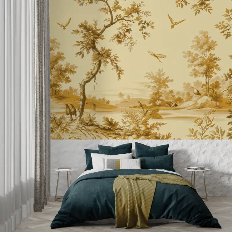 Papier Peint Toile De Jouy Vintage Jaune - panoramique tendance