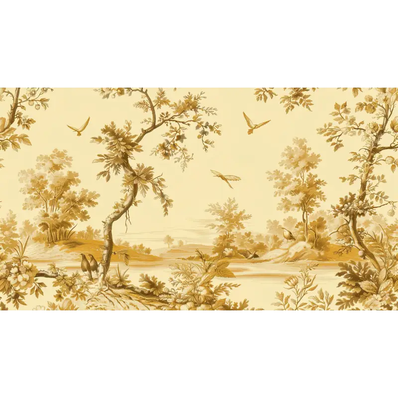 Papier Peint Toile De Jouy Vintage Jaune