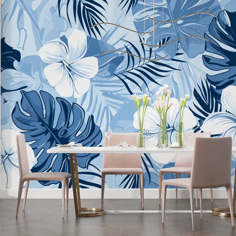 Papier Peint Tropical Bleu - salon