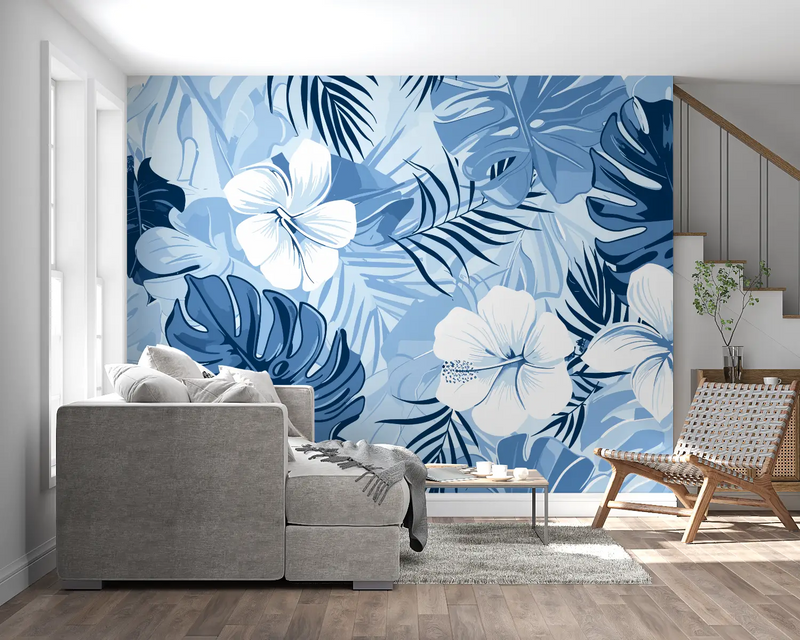 Papier Peint Tropical Bleu - panoramique mural