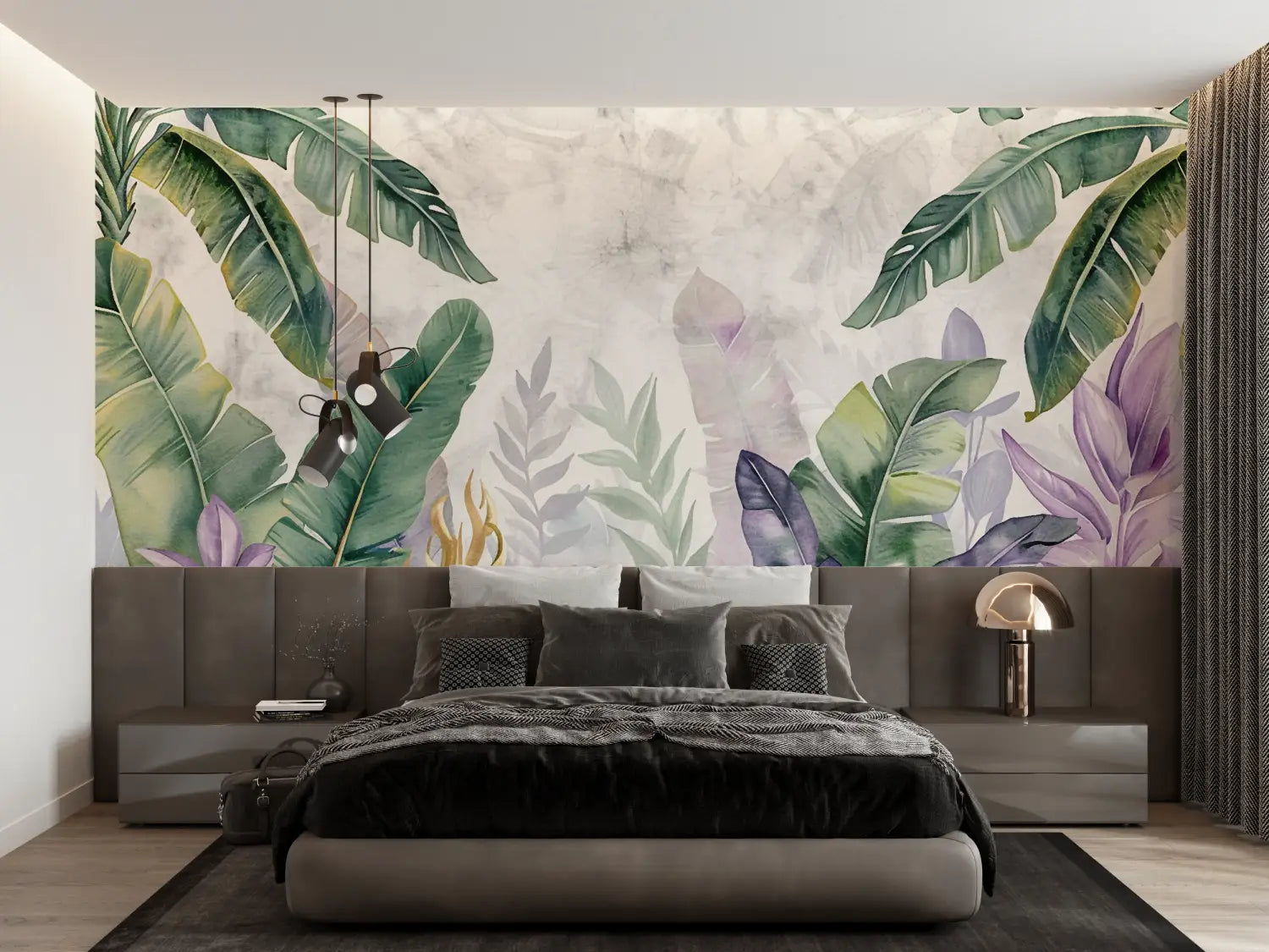 Papier Peint Tropical Violet - trompe l'oeil