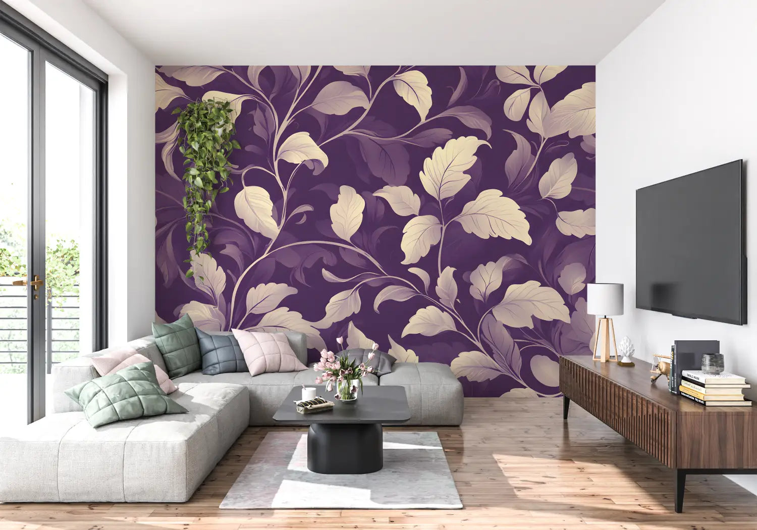 Papier Peint Violet Motif Fleurs - 4murs