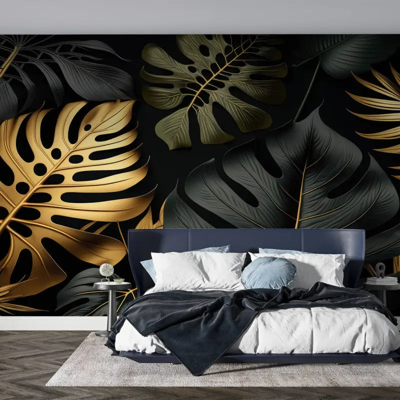 Black and Gold Foliage Wallpaper - Second Image