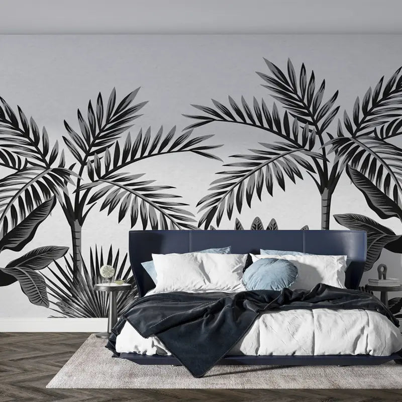 Black and White Tropical Foliage Wallpaper - Second Image