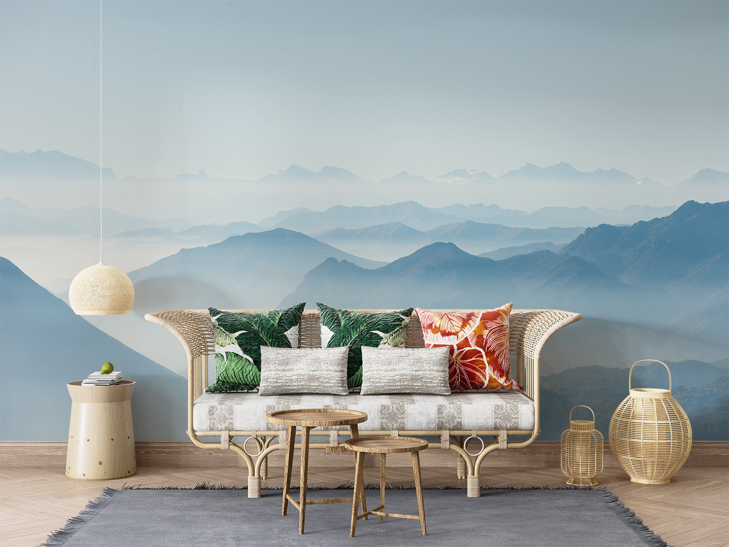 Papier Peint Panoramique Montagne Bleu
