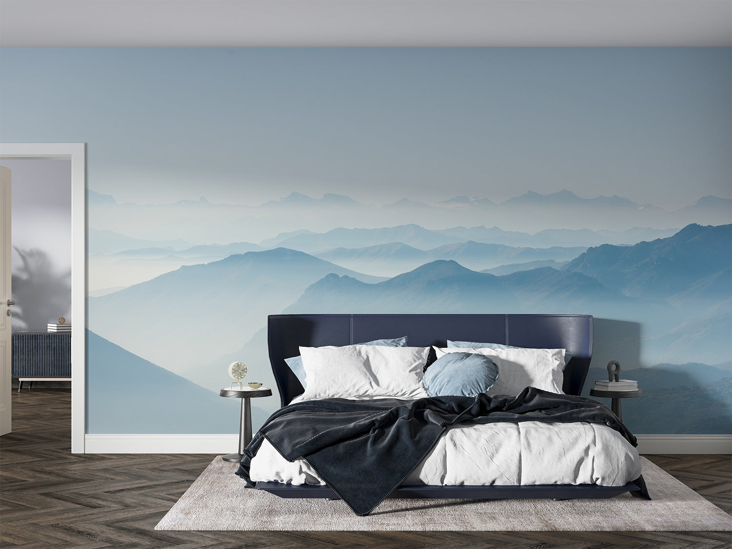 Papier Peint Panoramique Montagne Bleu