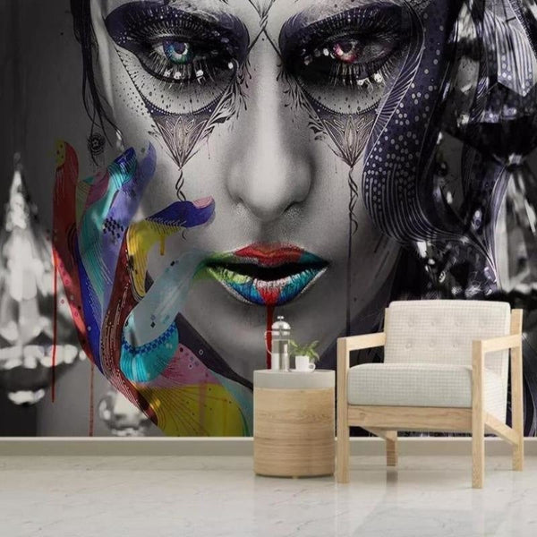 Trend Sketch Personnalité Littéraire Abstrait Avatar Papier Peint Mural,  Personnalité des Femmes Maquillage Visuel Impact Papier Peint Muraux 3D  Muraux Muraux Muraux Décoration Murale Chambre Ado Garçon Fille 150 cm (l) x