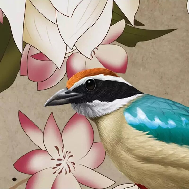 Papier Peint avec Oiseaux et Fleurs