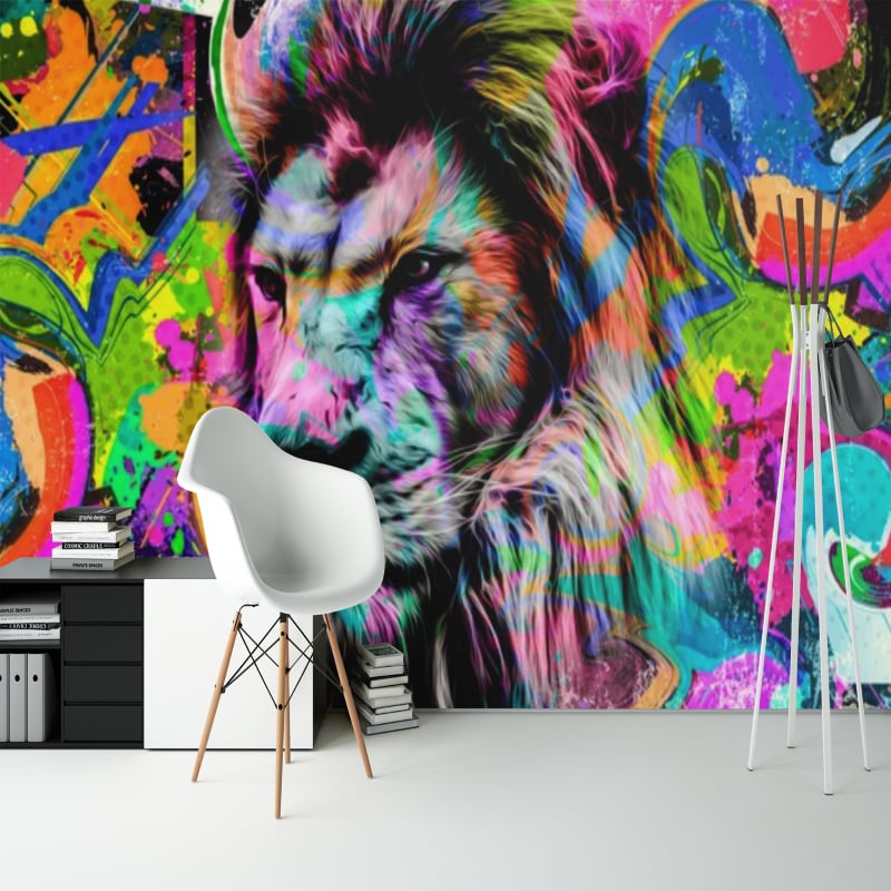 Papier Peint Graffiti Colful Lion