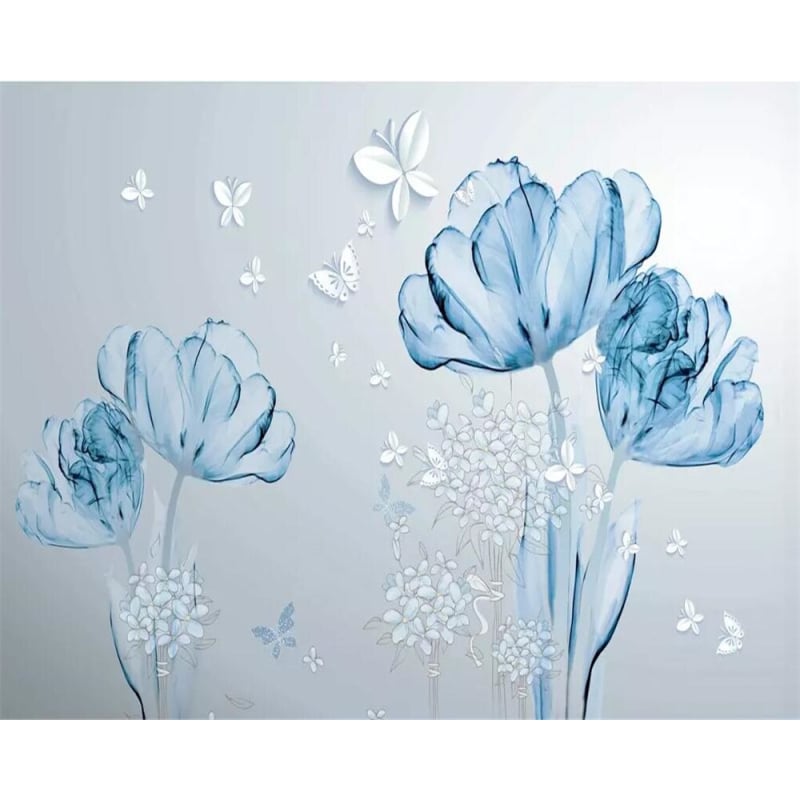 Papier Peint Panoramique Fleur Bleu