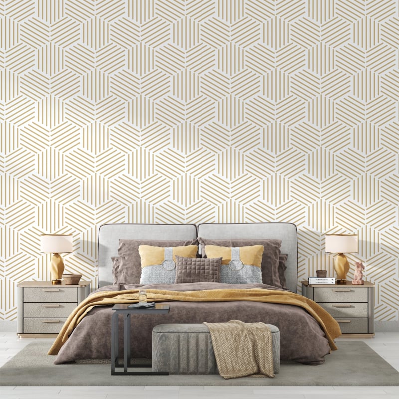 White and Gold Geometric Wallpaper - Second Image